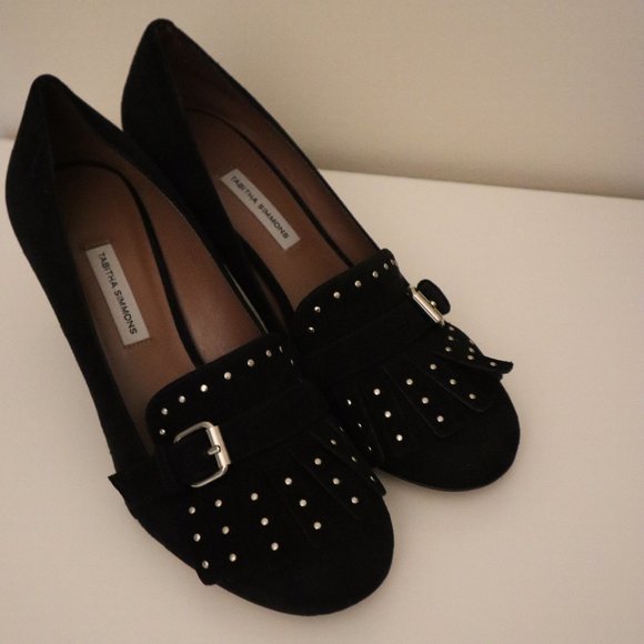 Tabitha Simmons Shoes - Tabitha Simmons Black Suede Stud Loafer Pump Heels